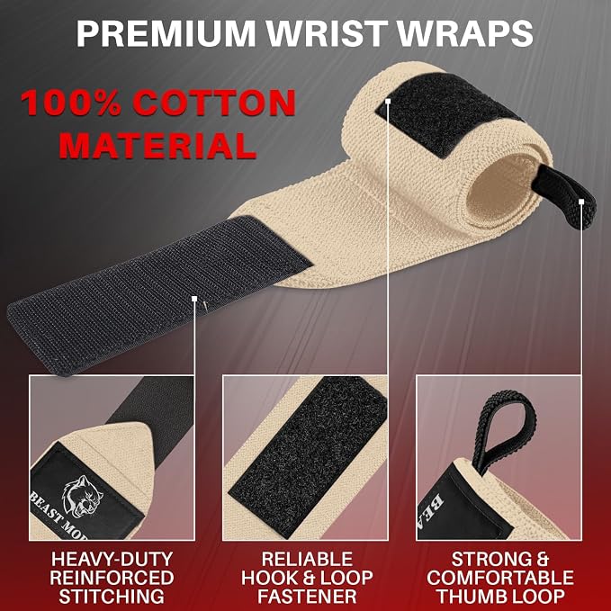 TECEUM Elastic Cotton Weightlifting Wrist Wraps with Thumb Loops, 1 Pair