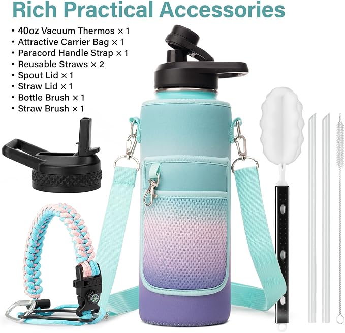 DYSANKY Insulated Water Bottle with Portable Carrier Bag for Outdoor 40 oz