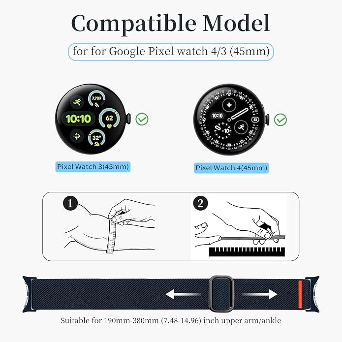 Sport Ankle/Arm Band Compatibel with Google Pixel Watch 1/2/3 4 (41mm) Google Pixel Watch 4 3 （45mm）,Elastic Nylon Arm Bands for Google Watch Men/Women