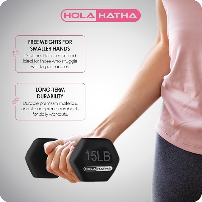 HolaHatha 1, 2 and 3 lb Neoprene Dumbbell Strength Training Weight Set with Rack