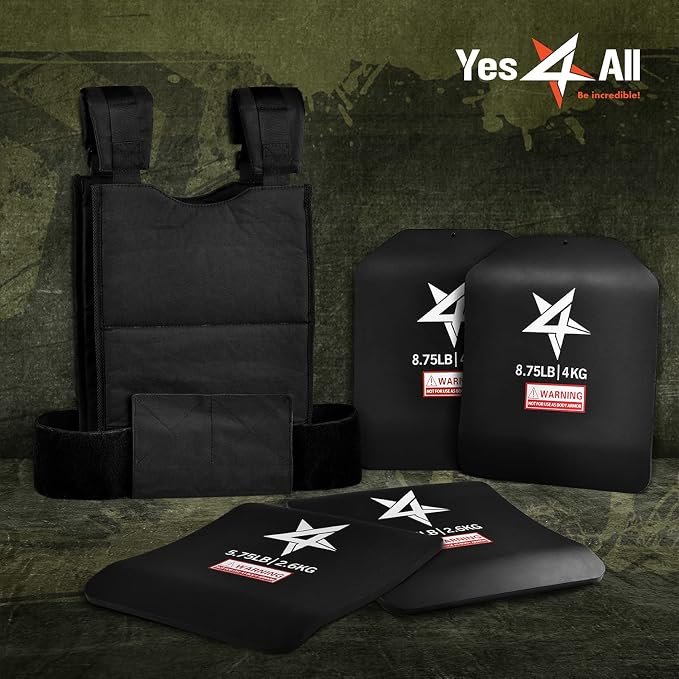 Yes4All Weighted Vest Plates with Curved Ergonomic Design for Running, Rucking & Strength Training, Comfortable Fit, 5.75/8.75/14/19.75 LB Pairs