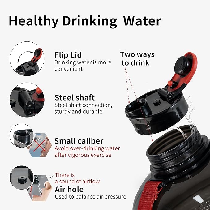 TOOFEEL 2.2 Liter Gym Water Bottle - 100% Leak Proof Big Sports Water Bottle Larger than 74 oz Water Bottle with Visible Volume for Drinking (74oz Transparent Black)