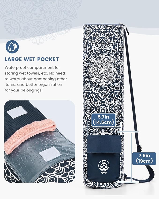Gonex Yoga Mat Bag, Full-Zip Mat Carrier | 600D Oxford Fabric, Wet Pocket, Front Zip Pocket, Adjustable Strap, Fits Mats up to 26"