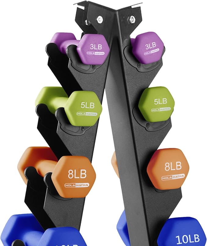 HolaHatha 1, 2 and 3 lb Neoprene Dumbbell Strength Training Weight Set with Rack