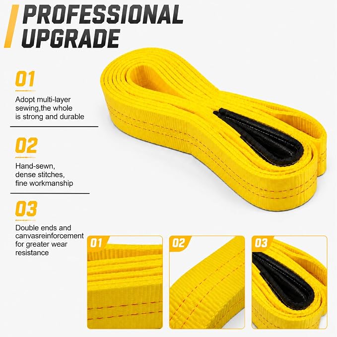 2-Pack 2" x6.5ft Lift Sling Web Straps Heavy Duty Polyester | 13,000lbs capacity. Feature abrasion resistant wear guard ends. Ideal for lifting furniture, appliances & heavy loads.