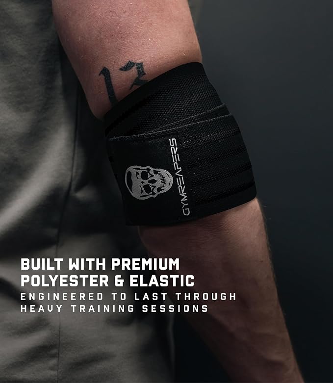 Gymreapers Weightlifting Elbow Wraps (1 Pair) - Flexible 40'' Elbow Compression Strap & Joint Support Brace - for Bench Press, Powerlifting, and Pressing