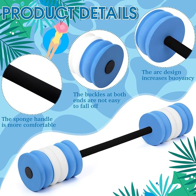 Soulchen Long Aquatic Exercise Dumbbells Pool Exercise Foam Water Weights Dumbbell Aquatic Pool Barbells with High Density EVA Foam for Swim Water Aerobics Workouts Loss