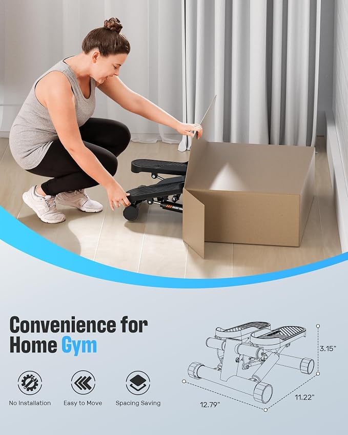 SPORTSROYALS Stair Stepper,Twist/Mini Stepper for Exercise at Home,Step Machine with Resistance Bands for Full Body Workout, 350lbs+ Capacity