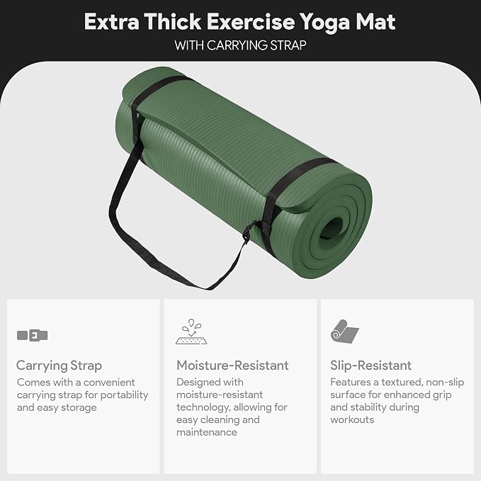 BalanceFrom Yoga Mat, 1-Inch Extra Thick High Density Exercise Mat, Anti-Tear Exercise Yoga Mat with Carrying Strap, Suitable for Various Yoga Exercises, Multiple Colors