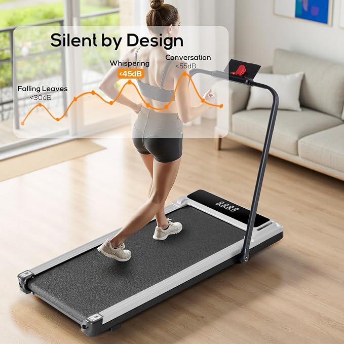 Walking Pad Under Desk Treadmill, Portable Compact Electric Walking Treadmill, Quiet Fitness Machine with Remote Control & LED Display for Home Office