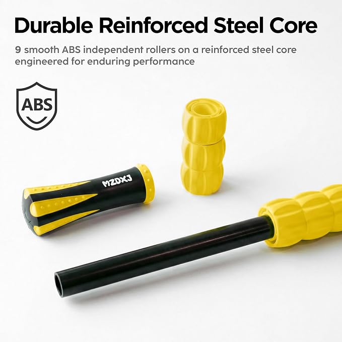 Muscle Roller & Massage Roller Stick for Athletes - Lymphatic Drainage Support, Relieves Muscle Soreness, Cramping & Tightness - Targets Legs, Arms, Back & Calves （Yellow）
