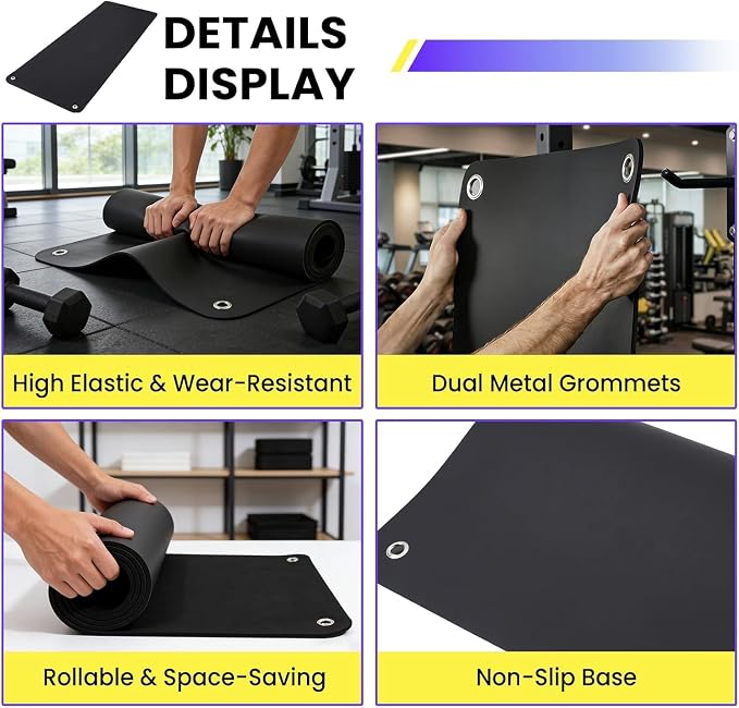 Garvee Hanging Exercise Mat, 71x24 / 56x24 Inch PVC Fitness & Yoga Mat for Group Classes, 5mm Thick with Reinforced Holes, Commercial Grade Gym Mat, Black/Blue/Multicolor