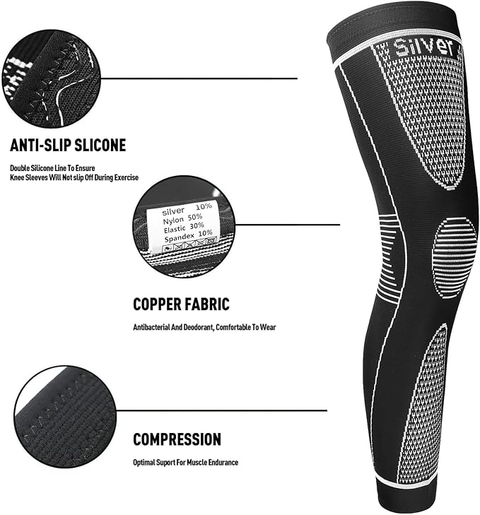 SKDK Full Leg Sleeves Long Compression Leg Sleeve Knee Sleeves Protect Leg, for Man Women Basketball, Arthritis Cycling Sport