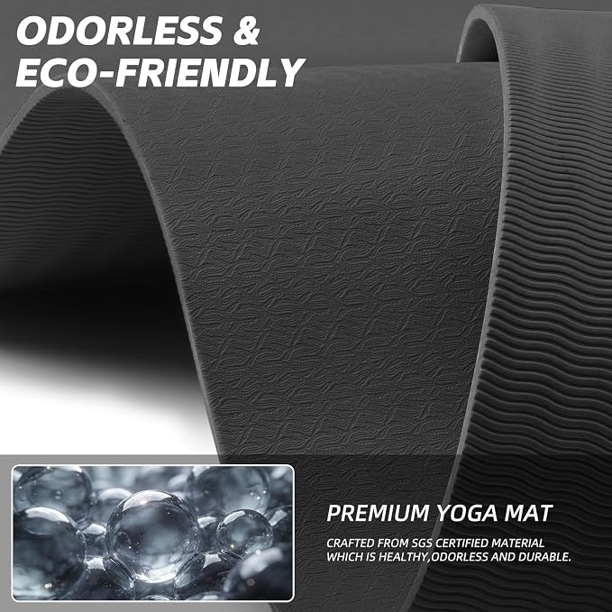 PAIDU Extra Long Wide Yoga Mat, （10mm） Thick Non-Slip Exercise Mat 76"x33" | large mat, ideal for yoga, Pilates & home gym, with non-slip grip & cushioning for all exercises.