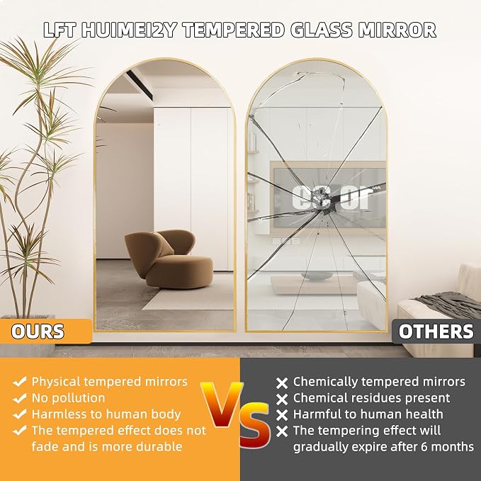 LFT HUIMEI2Y 76"x34" Arch Full Length Mirror, Gold Floor Mirror | Tempered Oversized Mirror Full Body with Aluminum Alloy Frame; Standing, Leaning, or Wall Mount for Bedroom, Living Room