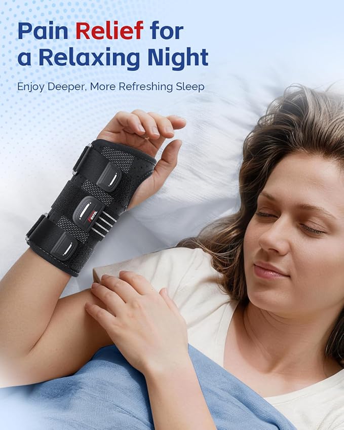FEATOL Lightweight Carpal Tunnel Wrist Brace for Daily Work, 7 inches Comfortable & Adjustable Night Support for Women Men, Hand Brace With Splint Pain Relief for Tendonitis, Sprains, Arthritis, Right Hand, Large