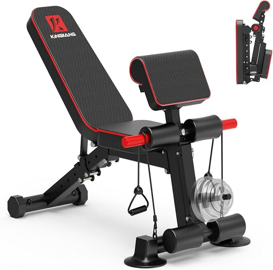 K KiNGKANG Adjustable Weight Bench, Foldable Home Gym, 1050lbs Capacity | Heavy-duty steel frame, 1050lbs max load, 8-level backrest adjustment, no assembly required, compact foldable design