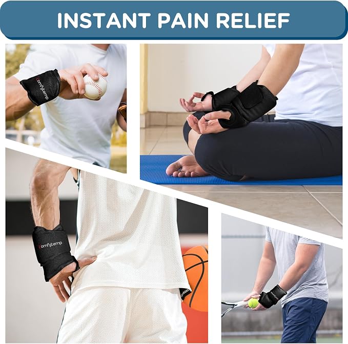 Comfytemp Wrist Ice Pack Wrap for Carpal Tunnel Relief, 2 Packs, Black | HSA Store FSA Eligible Items, Hot Cold Compress Brace for Hand Injury Reusable, Tenosynovitis, Recovery Item for Men Women