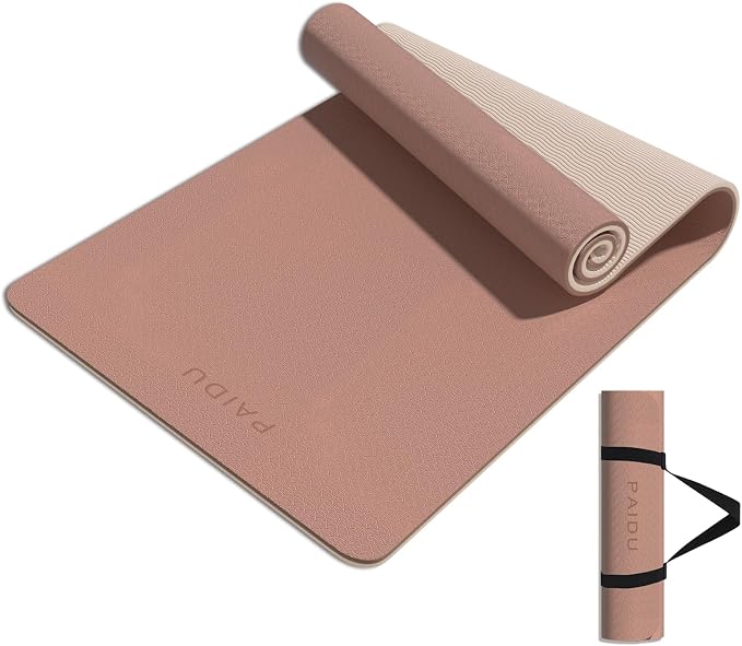 PAIDU Yoga Mat 8mm TPE Non‑Slip Fitness Mat with Strap for Home Workouts | SGS Certified, Odorless, Tear‑Resistant, Unisex, for Yoga, Pilates, Meditation, Home & Gym Workouts