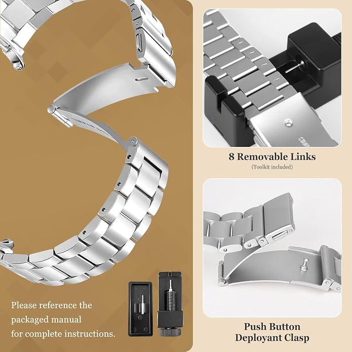 Metal Band for Samsung Galaxy Watch 9 8 40mm 44mm/Classic 46mm Men Women | Stainless Steel, No Gap Strap, Link Bracelet for Samsung Galaxy Watch 8 9 44 40mm/8 Classic 46mm, Business to Casual