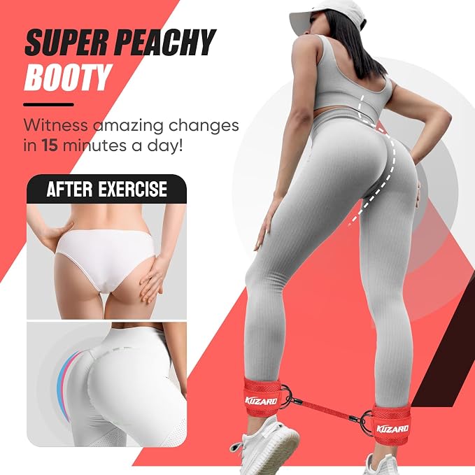 KUZARO Ankle Resistance Bands with Cuffs, Ankle Weights Bands for Working Out, Women Leg and Glutes Workout Equipment, Exercise Bands for Kickbacks, Butt and Booty Trainer, Home Gym Fitness Equipment