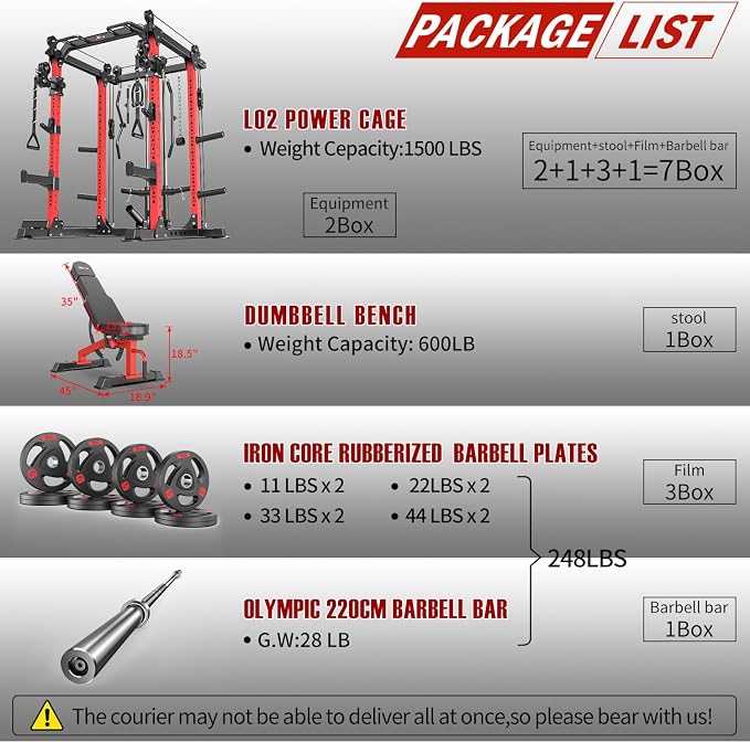 Power Rack Power Cage Multi-Function Squat Rack with Cable Crossover System Selectable More Training Attachment Power Rack for Garage & Home Gym