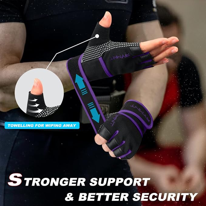 Workout Gloves for Women Men with Wrist Wrap Support Weight Lifting Gloves | Padded Gym Gloves for Weightlifting, Exercise, Crossfit, Resistance Training, Wrist Protection, Full Palm Grip, Fingerless