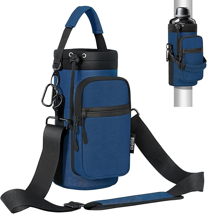 Nuovoware Magnetic Gym Bag, 40oz, Water Bottle Carrier Holder, Indigo | Adjustable Shoulder Strap, Magnets Magnetic Gym Bag, Bottle Pouch Sling, 2 Pocket, Neoprene Organizer Sleeve