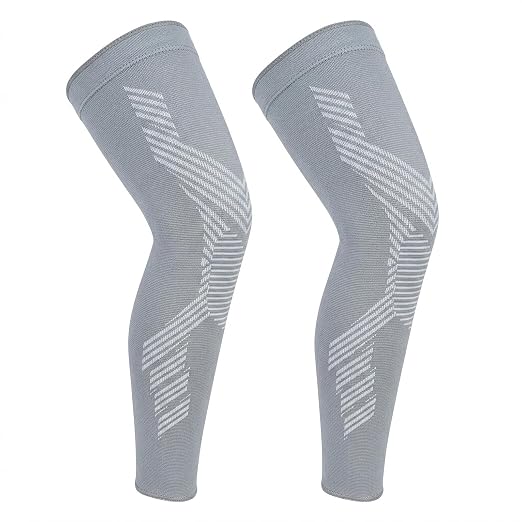 Full Leg Compression Sleeves for Men and Women,2 Pack Legs Sleeves Long Knee Brace Support for Running, Basketball, Cycling, Workout, Sports - Gray,L