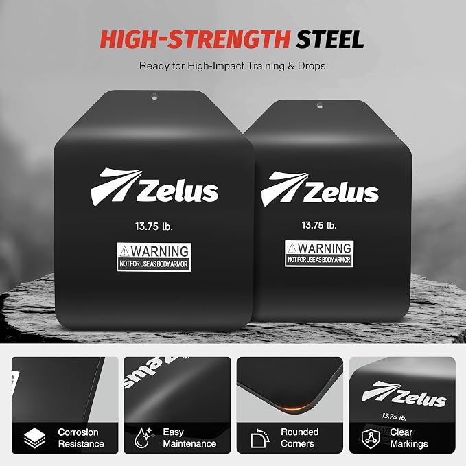 ZELUS Curved Weighted Vest Plates for Workout, 5.75/8.75/13.75LB Pairs Steel Weight Plates for Tactical Weight Vest, Ergonomic Training Plates for Running, CrossFit & Strength Training