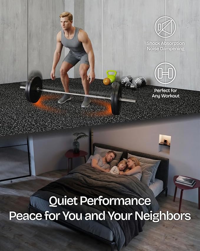 0.56" Thick 24 Sq Ft Rubber Top Gym Flooring Mats for Home Gym | Dual-layer Rubber & HD EVA, NO Warping, 6 Tiles, Supports Heavy Weight, Noise Reduction, Ideal For Crossfit & Dumbbells