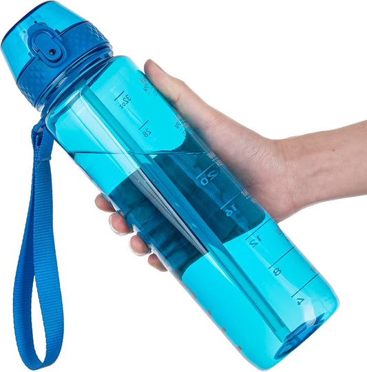 GOPPUS Water Bottle Clear Water Bottles 32oz Motivational with Time Marker Tritan BPA Free Sports Water Bottles Wide Mouth for Gym Travel Home School Office