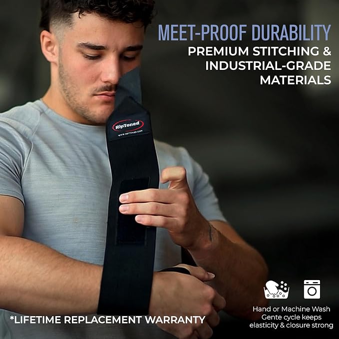 Rip Toned Wrist Wraps for Weightlifting – USPA & USAPL Approved – Stiff or Flex – 18" Gym Wrist Straps with Thumb Loop – Maximum Support for Men & Women