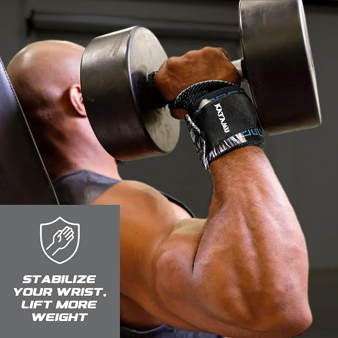 Katamu Black Premium Wrist Wraps for Weightlifting — 18 Inch Cotton | Wrist Support with Thumb Loop for Powerlifting, Bodybuilding and Bench Press, Pair