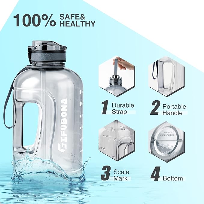 3l Goal Large Water Bottle with Handle (1 PC) | BPA Free Leakproof Motivational Big Sports Capacity Drink Jug
