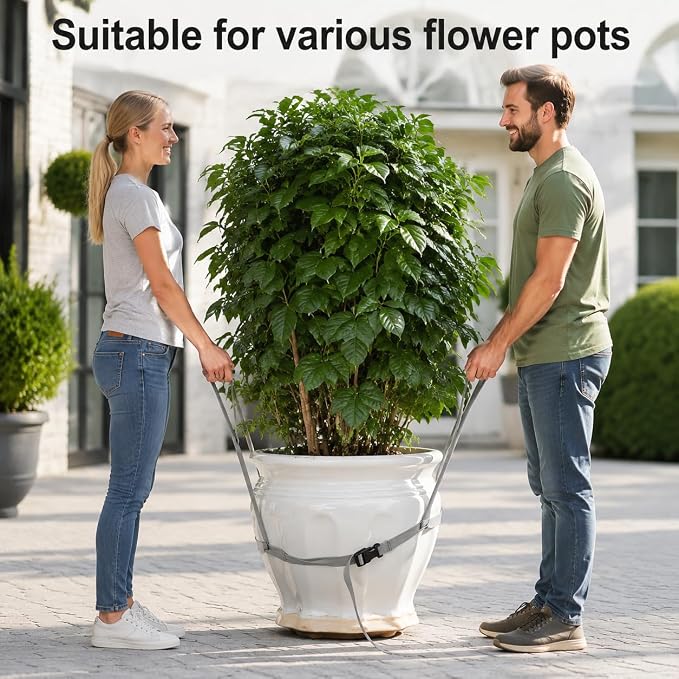 Potted Plant Mover and Lifting Straps for Garden, Landscaping Lifting Straps, Move Heavy Garden Objects: Flower Pots, Planters, Trees, Rocks,Pot Tool,Gray