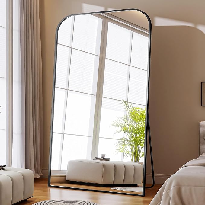 Oversized Full Length Mirror 81"x41" Arched Floor Standing Mirror | Large Full Body Mirrors with Stand - with Aluminum Frame for Bedroom Living Room, Black