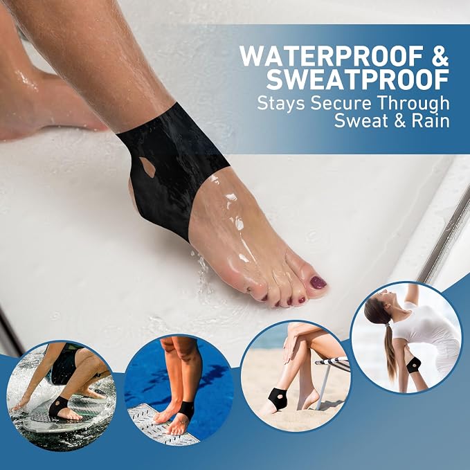 KTQUICK Precut Kinesiology Tape for Ankle,12 Ct,20% Stronger Adhesive,Black | Precut Ankle Support Tape with Premium Cotton, Breathable, Waterproof Athletic Tape for Running, Training & Hiking