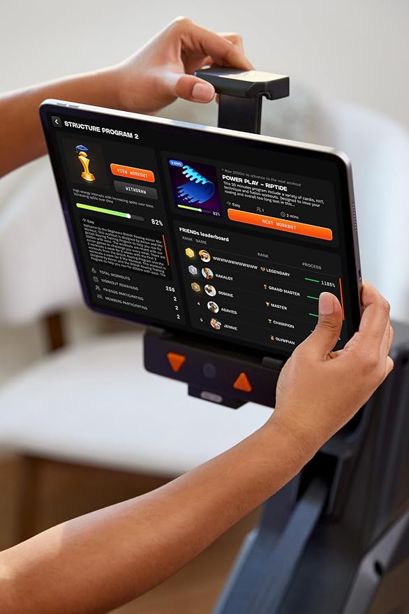 StrongGo Rowing Machine -Compatible with iPad—Dual Air & Magnetic Resistance Up to 100 lbs | Game-Based Workouts, Compact Storage Design