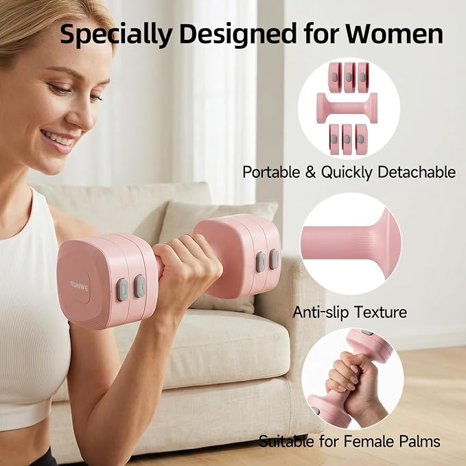 Lightweight Adjustable Dumbbell Kettlebell Set - 4 in 1 Free Weight Set with Kettlebell Grip Converter, Each 2.2 3.3 4.4 5.5lb Quick Change Weight Women Dumbbell Set for Small Spaces Home Gym