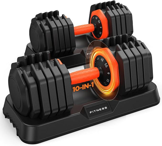 2026 FDB2 Updated Adjustable Dumbbell Set of 2, 5-in-1/10-in-1 Weights Dumbbell Set with Storage Box, 25lbs/55lbs Adjustable Weights with Anti-slip Silicone Grip, Weight Set For Home Gym Suit both Men and Women