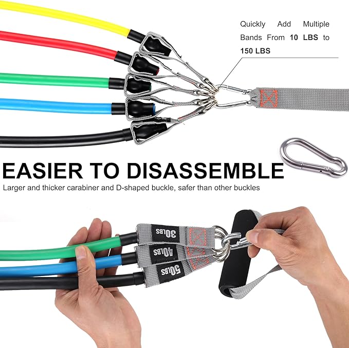 Resistance Bands with Handles and Door Anchor for Home Workouts | For women and men; includes a door anchor and simple guide for exercise, stretching, and home workouts.