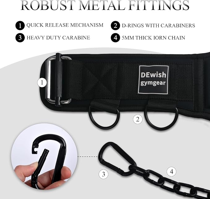 2-in-1 Weightlifting Belt with 36 IN Steel Chain & Self Locking, Dip Belt for Pull Up, Squat, Deadlifts & Added Weight Training