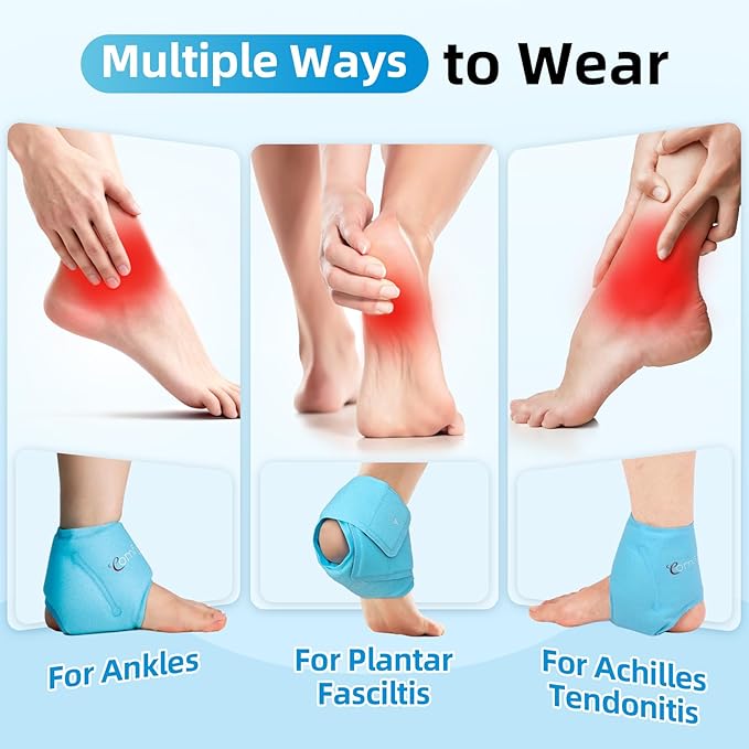Comfytemp Ankle Ice Pack Wrap for Plantar Fasciitis, Swelling, Foot Pain Relief, FSA Eligible HSA, Gel Packs for Injuries Reusable, Hot Cold Compress for Achilles Tendonitis, Sprained Ankles, 2 Packs | FSA Eligible HSA, Gel Ice Packs for Injuries Reusa...