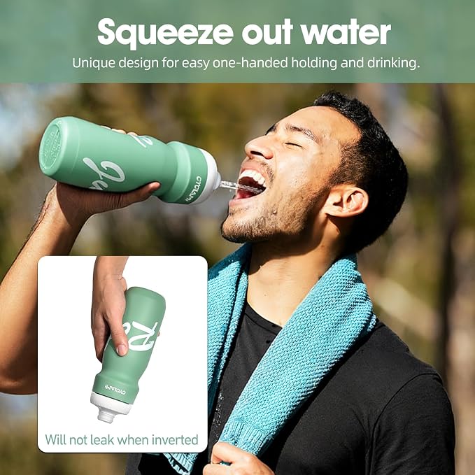 Bike Water Bottle 22oz/650ml Cycling Squeeze Water Bottle BPA Free Leakproof Easy-Squeeze Sports Bottles for Bicycle Gym Camping Hiking Larkspur Green