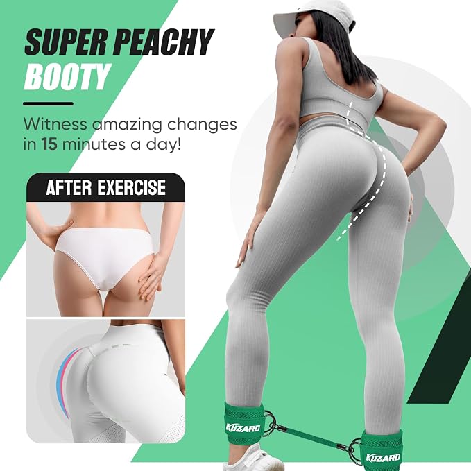 KUZARO Ankle Resistance Bands with Cuffs, Ankle Weights Bands for Working Out, Women Leg and Glutes Workout Equipment, Exercise Bands for Kickbacks, Butt and Booty Trainer, Home Gym Fitness Equipment