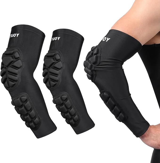 Padded Arm Sleeves Elbow Forearm Crashproof Pads Compression Protection for Football Volleyball Basketball 2 Pack