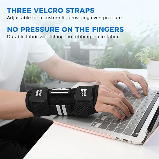 Carpal Tunnel Wrist Brace, Equipped with 3 Ergonomic Splints, Breathable Wrist Support for Men & Women, Night & Work Support, Pain Relief, Tendonitis, Sprain, Rigid Hand Brace for Arthritis (Right Hand, Black/White, Large)