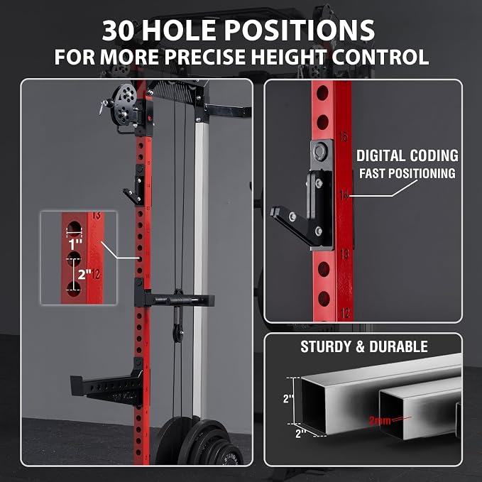 Mikolo HR06 Power Cage with Aluminum Pulleys, 2000LB Power Rack with Independent Dual Pulley System, Multi-Function Home Gym Workout Machine for Cable Crossover