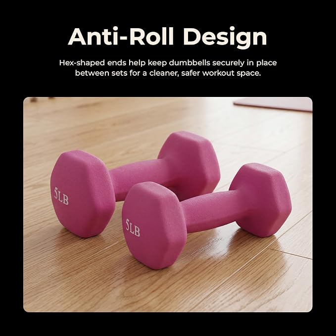 Sunny Health & Fitness Neoprene Hex Dumbbell for Home Gym 2-10 lb Pair | Strength & Cardio Weights, Muscle Toning, Yoga, Pilates & Rehab, Secure Grip, Home Workouts, 2, 5, 8, 10 lb Pairs